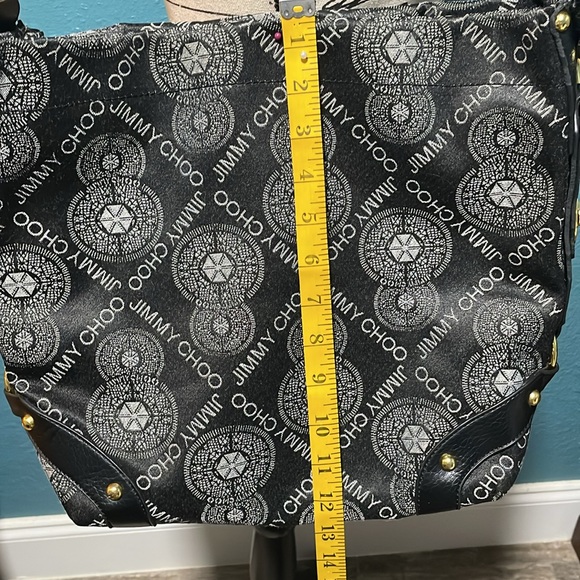 Fake designer black & gray logo w/gold metal accent studs, shoulder purse - Picture 12 of 15